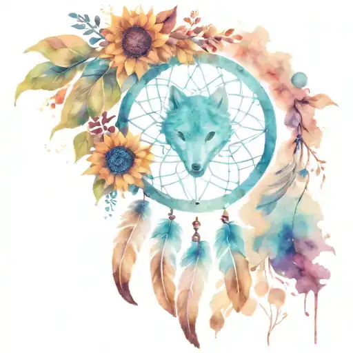 dream catcher with a tree of life wolf sunflower evil eye heart galaxy tattoo design idea