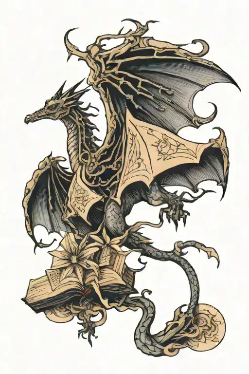 thestral flying book open dragon paper crane tattoo design idea