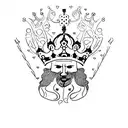 names Katja and Aleksej in heart with king and queen crowns tattoo design idea