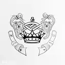 names Katja and Aleksej in heart with king and queen crowns tattoo design idea