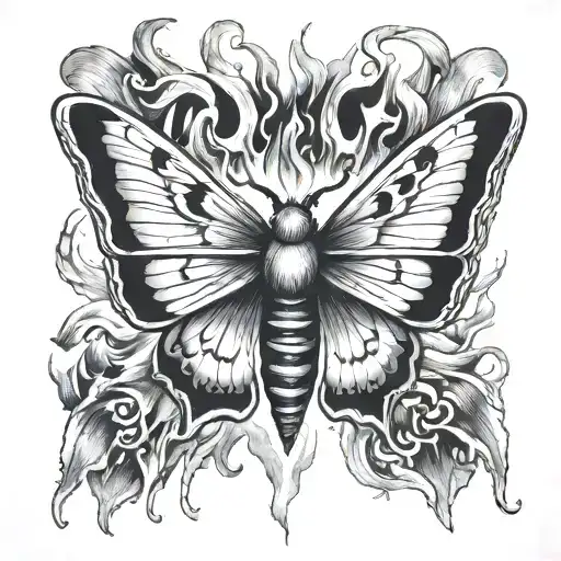 Moth Flying close to flaming tattoo design idea
