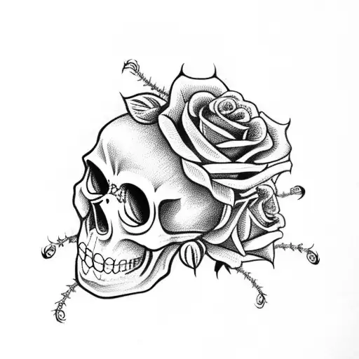 DIA DE LOS MUERTOS SKULL WITH SPIDER WED AND ROSES tattoo design idea