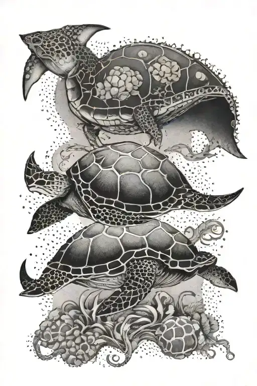 manta ray and turtle tattoo design idea