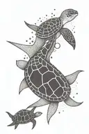 A geometric design incorporating elements of scuba diving equipment like tanks and fins, with a manta ray and turtle intertwined tattoo design idea
