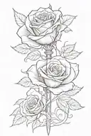 sword straight up and down going through a single rose that is upright with long stem tattoo design idea