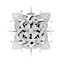 A geometric representation of the Fibonacci sequence intertwined with Greek mythology figures tattoo design idea