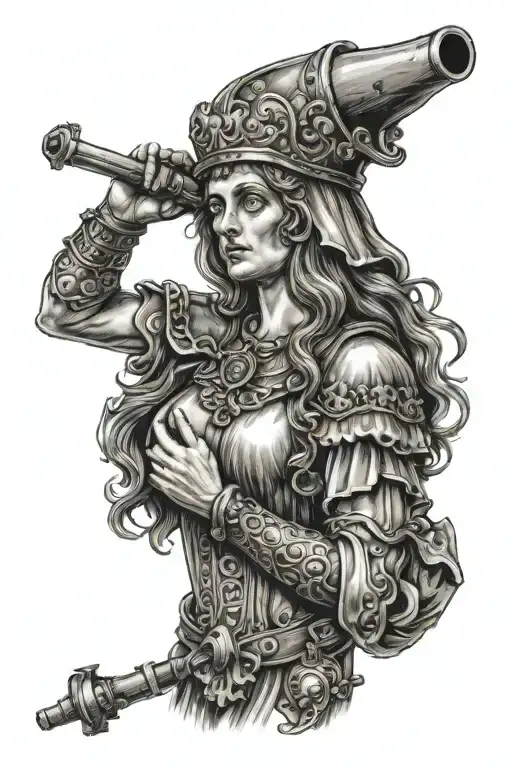Saint Barbara with artillery cross cannon tattoo design idea