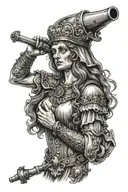 Saint Barbara with artillery cross cannon tattoo design idea