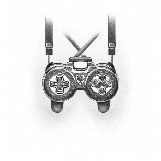 A game controller with mythological creatures intertwined in the buttons tattoo design idea