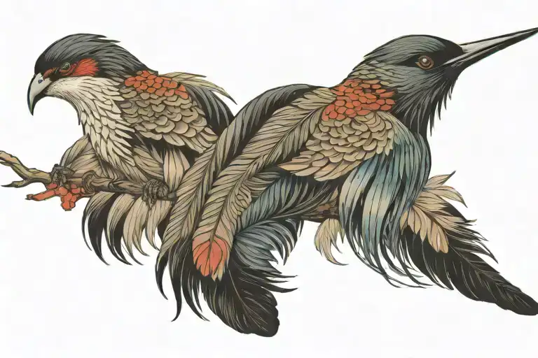 Feather + birds tattoo design idea