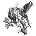 skeleton twocan bird in skeleton tree branch tattoo design idea