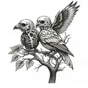 skeleton twocan bird in skeleton tree branch tattoo design idea