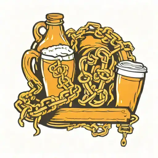 A beer bottle and coffee cup intertwined with BDSM symbols, like chains or leather, showcasing the client's diverse interests in a visually striking manner tattoo design idea