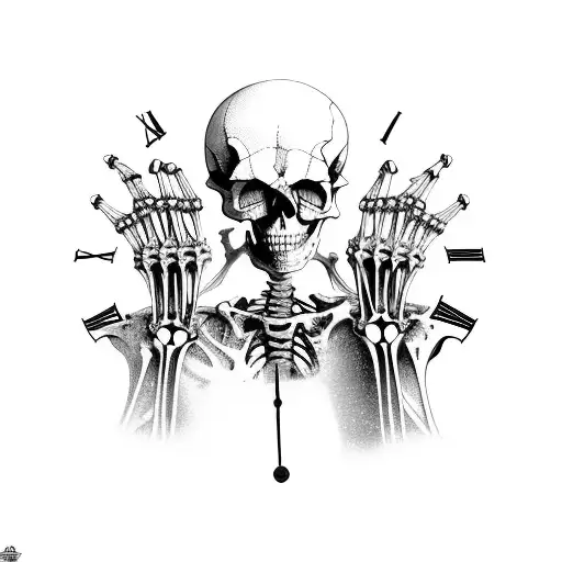 A hand skeleton with clock tattoo design idea
