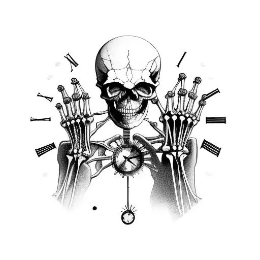 A hand skeleton with clock tattoo design idea