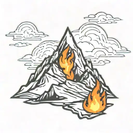 A flame in the style of the guild wars 2 element symbol with a mountain in the background tattoo design idea