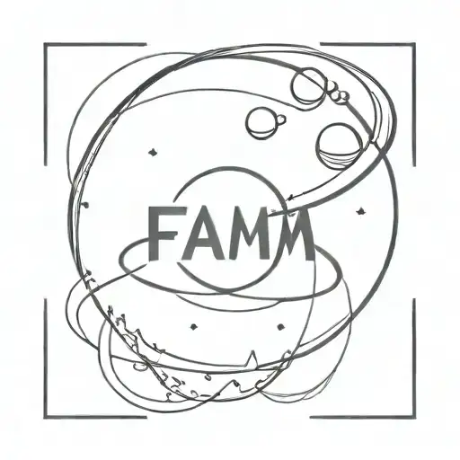 planet with 2 ring surround kind and word fam tattoo design idea