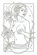  generate tattoo design Thin lines not colored minimalistic aries high priestess with a couple of red roses and stardust tattoo design idea