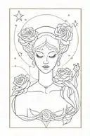  generate tattoo design Thin lines not colored minimalistic aries high priestess with a couple of red roses and stardust tattoo design idea