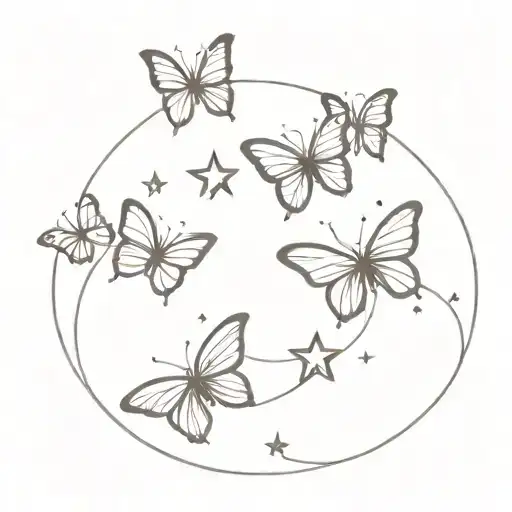 A clear number 30 in the centre and on one side 2 small butterflies and on another side two small stars tattoo design idea