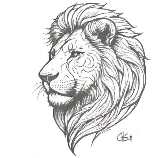 calm lion head profile speaking theme courage, dearheart tattoo design idea