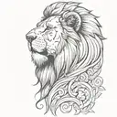 calm lion head profile speaking theme courage, dearheart tattoo design idea