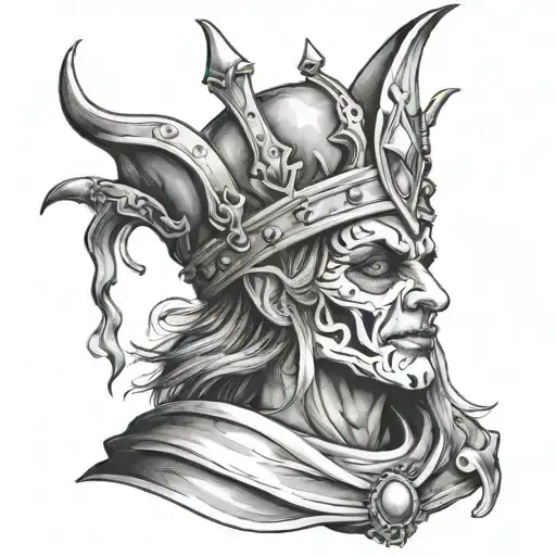 jester wearing king's crown tattoo design idea