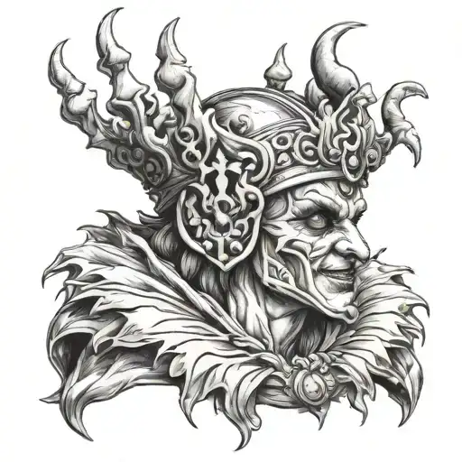 jester wearing king's crown tattoo design idea