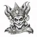 jester wearing king's crown tattoo design idea