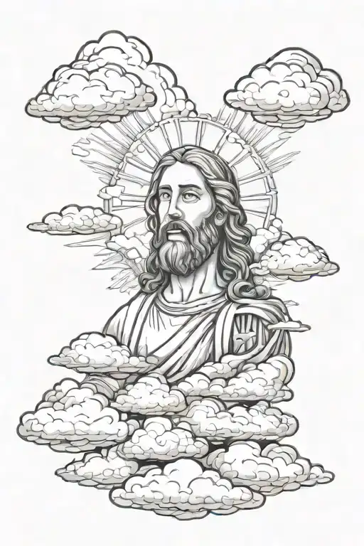 clouds God Jesus Christ surrounded tattoo design idea