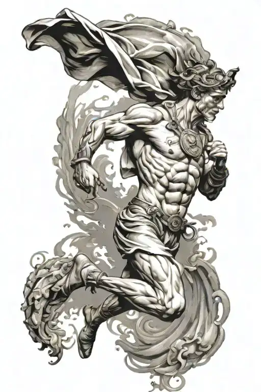 Detailed full body of hermes running style olympians tattoo design idea