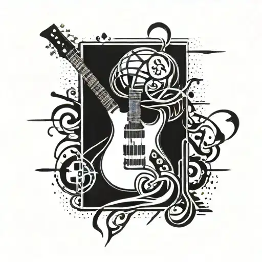electric guitar with basketball ball and mathematics symbols tattoo design idea