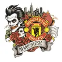 Manchester United with NYC skyline with Joker and Robin tattoo design idea