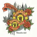 Manchester United with NYC skyline with Joker and Robin tattoo design idea