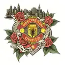 Manchester United with NYC skyline with Joker and Robin tattoo design idea