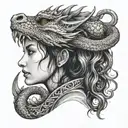 dragon and girl side profile traditional lady head tattoo design idea