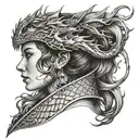 dragon and girl side profile traditional lady head tattoo design idea