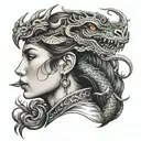 dragon and girl side profile traditional lady head tattoo design idea