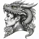 dragon and girl side profile traditional lady head tattoo design idea