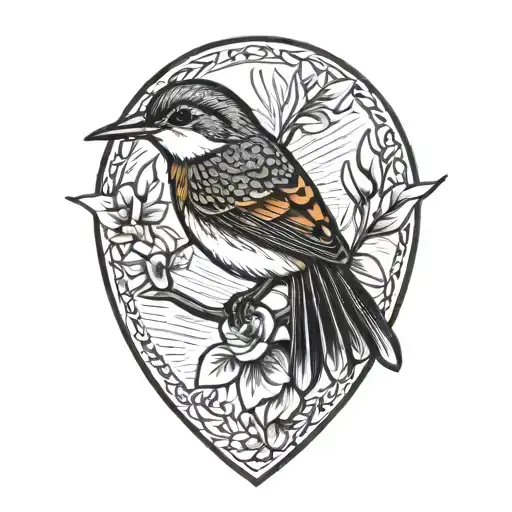 wren flying tattoo design idea
