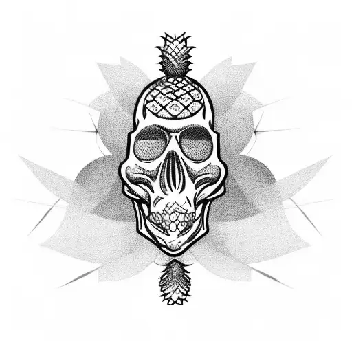 Pineapple skull tattoo design idea