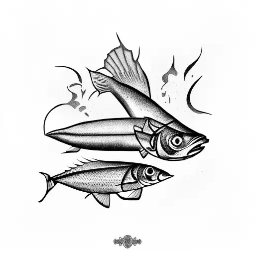 Cocktail glass  with sardines tattoo design idea