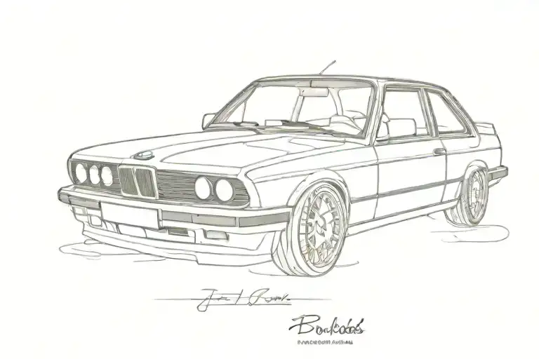 BMW E30 ONE-LINE tattoo design idea