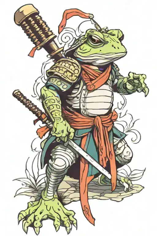 frog samurai warrior tattoo design idea