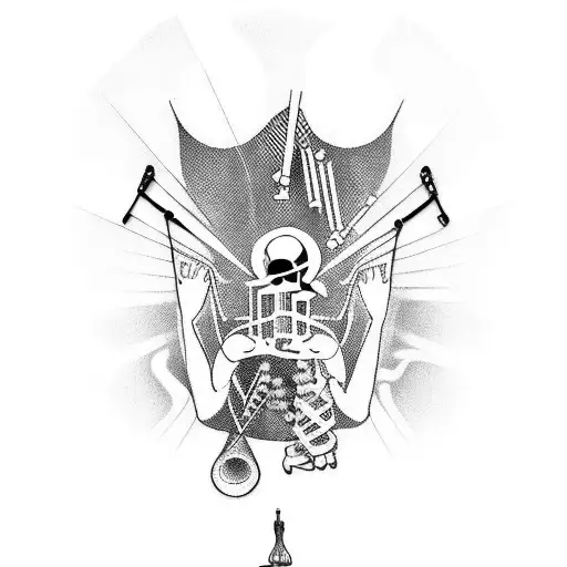 Design a tattoo of a hustler silhouette surrounded by musical instruments and tattoo machines to showcase your entrepreneurial spirit and passion for music and tattooing tattoo design idea