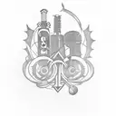 Design a tattoo of a hustler silhouette surrounded by musical instruments and tattoo machines to showcase your entrepreneurial spirit and passion for music and tattooing tattoo design idea