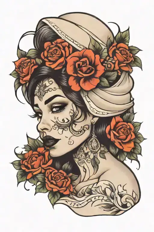 Latina with full lips with flowers intertwined tattoo design idea