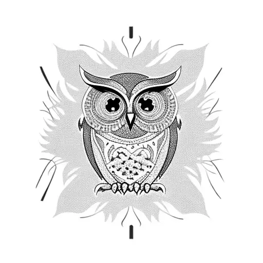 Owl, paisley, sunflowers for eyes tattoo design idea