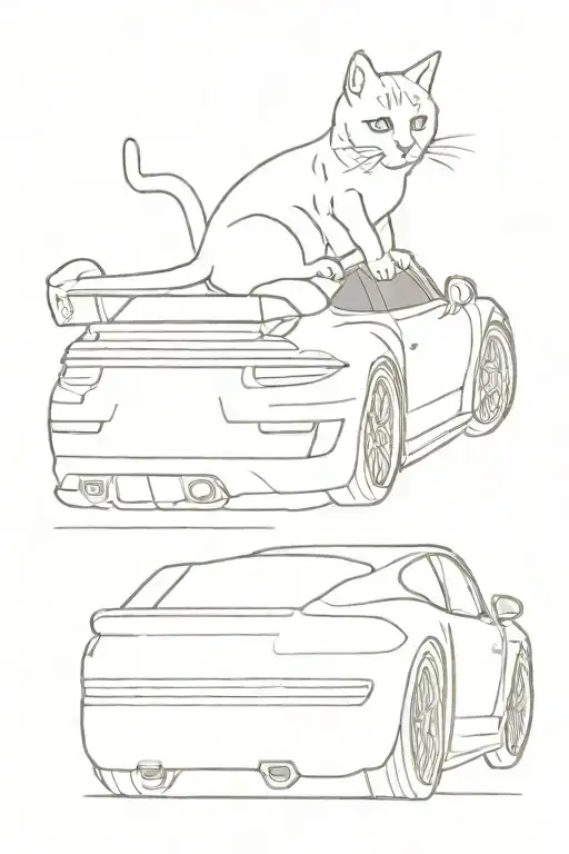 Cat on Porsche 911 GT3 RS tattoo design idea