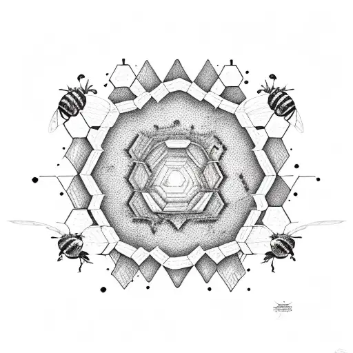 honeycomb with bees and sunflowers tattoo design idea